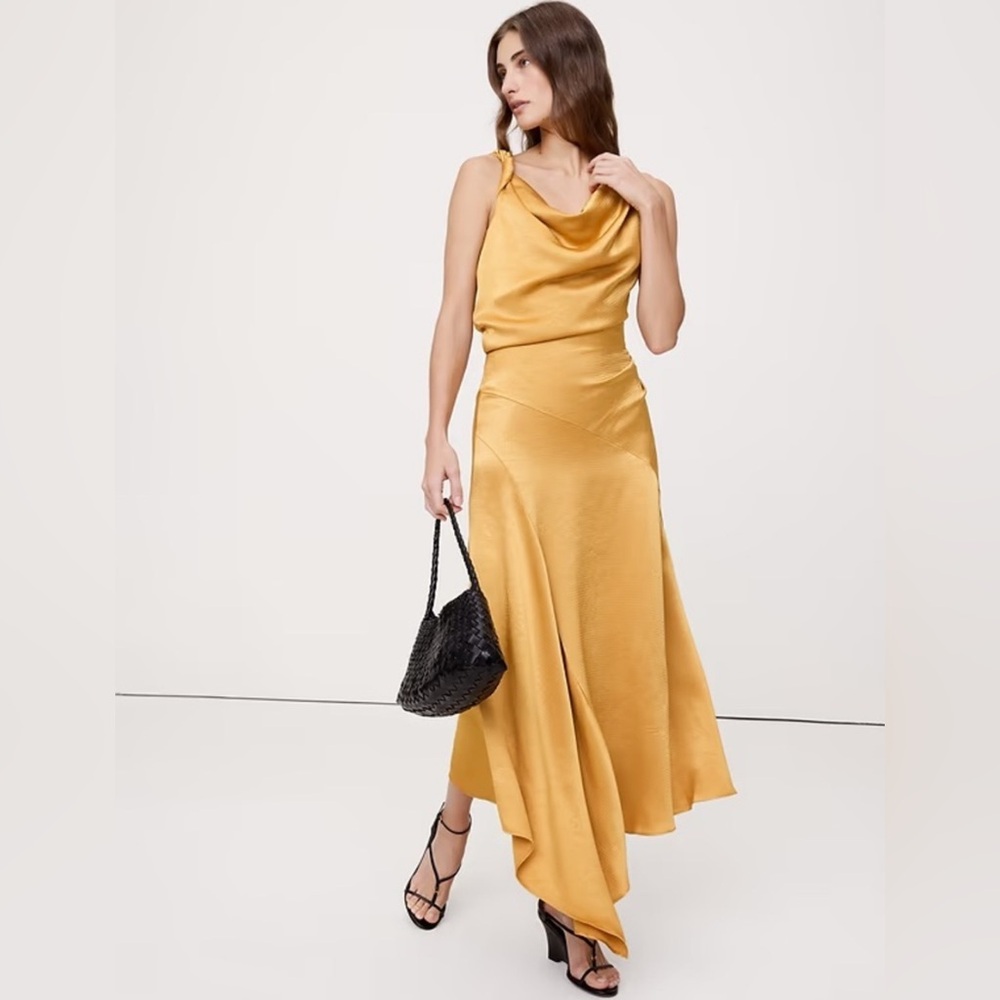 NWT! BANANA REPUBLIC HAMMERED SATIN TWIST-SHOULDER DRESS 861989 ✈️